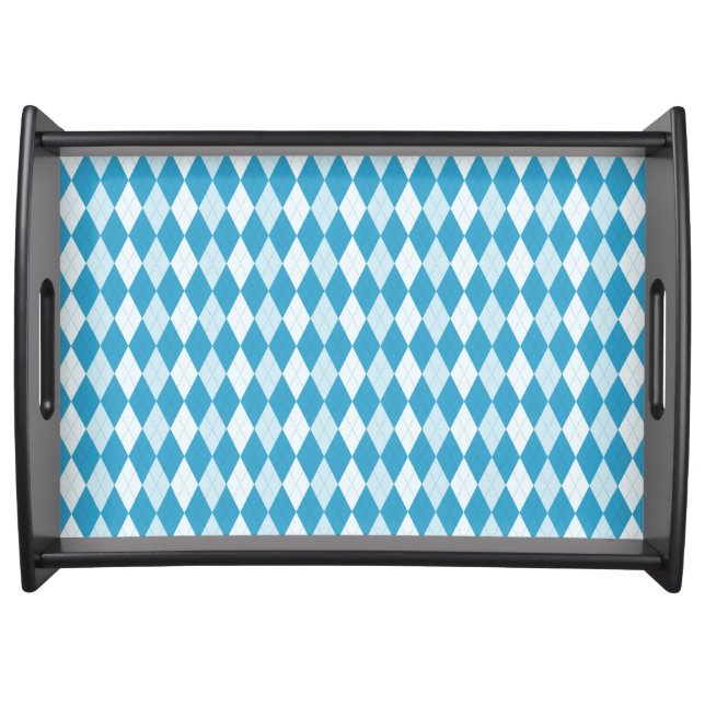 Peacock Blue Argyle Small Diamond Shape Serving Tray (Front)