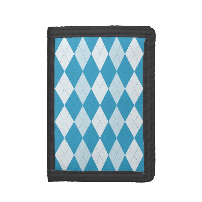 Peacock Blue Argyle Small Diamond Shape Trifold Wallet (Front Vertical)