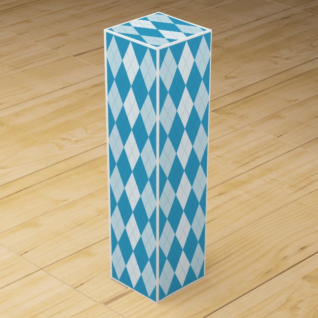 Peacock Blue Argyle Small Diamond Shape Wine Gift Box (Front)