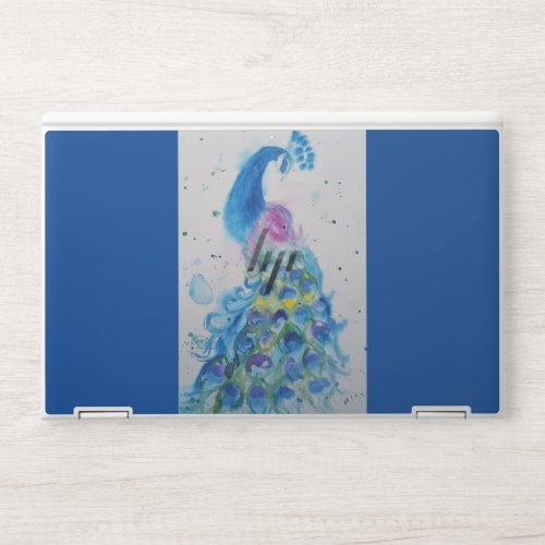 Peacock Blue Bird Watercolor Painting Laptop Skin