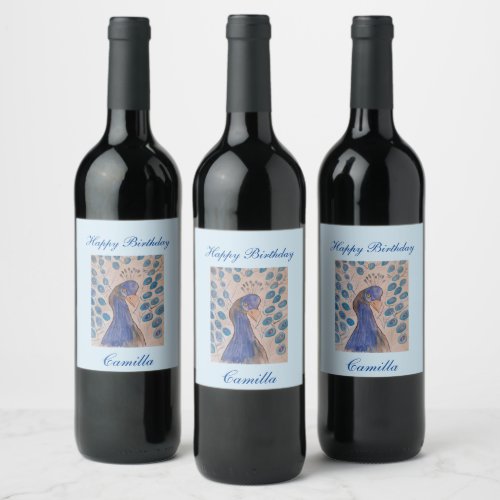 Peacock Blue Birthday  Wine Label