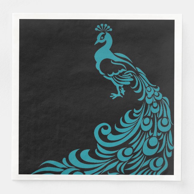 Peacock-Blue-Black-Everyday-Celebration's-Stylish Paper Dinner Napkins (Front)