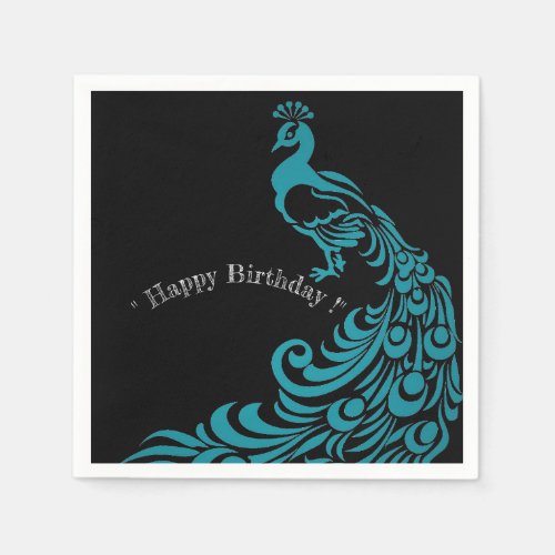 Peacock_Blue_Black_Template_Celebrations_Stylish Napkins