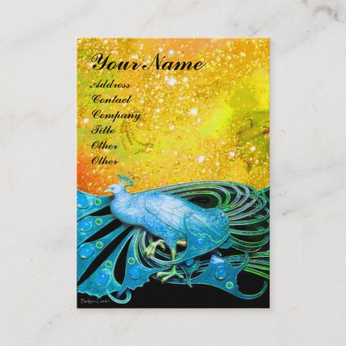 PEACOCK blue black yellow sparkle Business Card