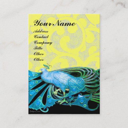 PEACOCK blue black yellow sparkles Business Card