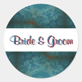 Peacock Blue "Bride and Groom" Classic Round Sticker