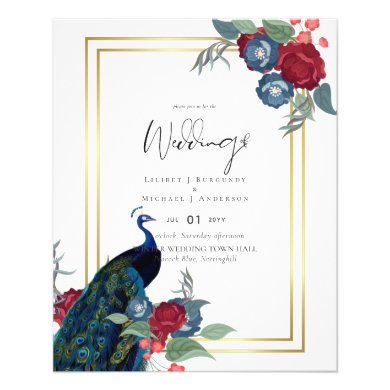 Peacock Blue Burgundy Winter Fall Wedding Flyer
