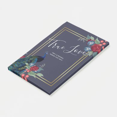 Peacock Blue Burgundy Winter Fall Wedding Post-it Notes
