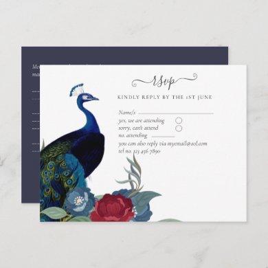 Peacock Blue Burgundy Winter Fall Wedding Postcard
