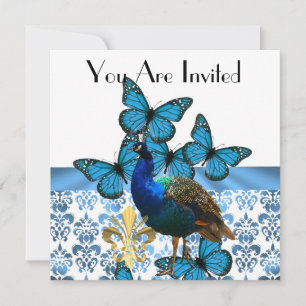 Peacock & blue butterflies invitation