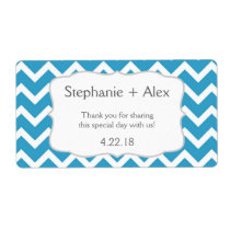 Peacock blue Chevron Water Bottle - customize it! Label
