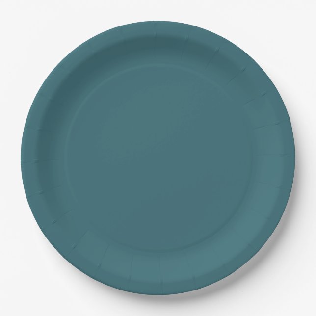 Peacock Blue (Dark Teal, Deep Aqua, Green-Blue) Paper Plates (Front)