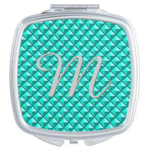 Peacock blue, enamel look, studded grid mirror for makeup