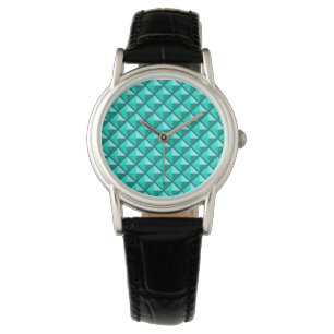 Peacock blue, enamel look, studded grid watch