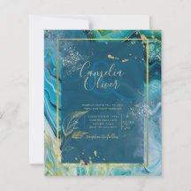 Peacock Blue Gold INK Abstract Wedding