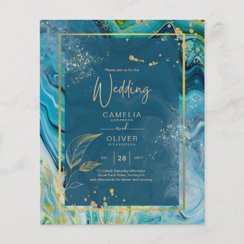 Peacock Blue Gold INK Abstract Wedding  Flyer