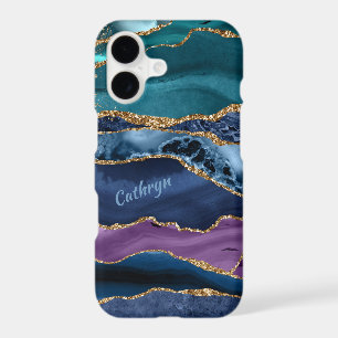 Peacock Blue Gold Laced Abstract iPhone 17 Case
