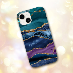 Peacock Blue Gold Laced Abstract Case-Mate iPhone 14 Case