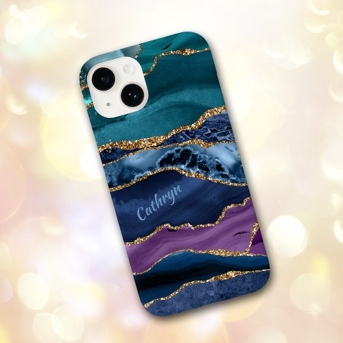 Peacock Blue Gold Laced Abstract Case_Mate iPhone 14 Case