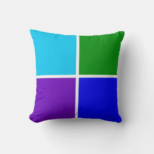 Peacock Blue, Green and Purple Squares Throw Pillow