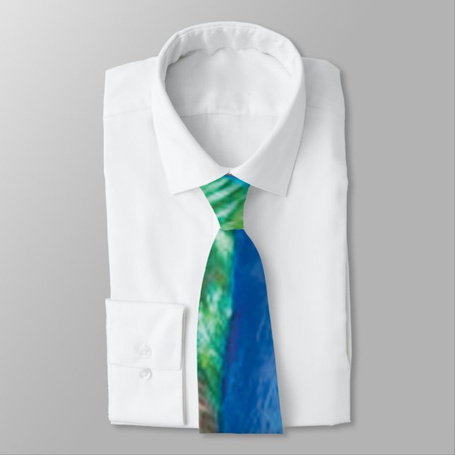 Peacock Blue Green Feather Texture Summer Tropical Neck Tie (Tied)