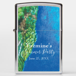 Peacock Blue Green Feather Texture Summer Tropical Zippo Lighter