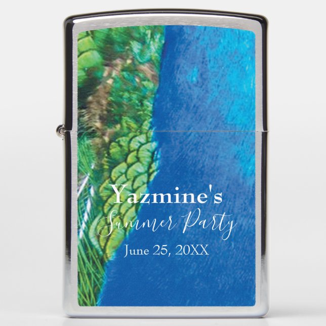 Peacock Blue Green Feather Texture Summer Tropical Zippo Lighter (Front)