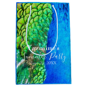 Peacock Blue Green Feather Texture Summer Vibes Me Medium Gift Bag