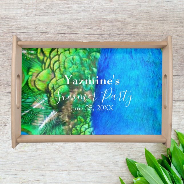 Peacock Blue Green Feather Texture Summer Vibes Serving Tray (Creator Uploaded)