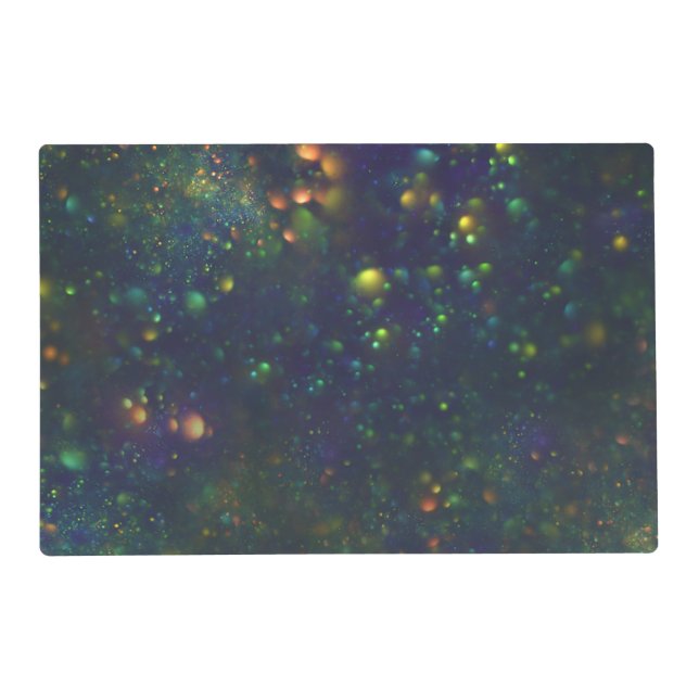 Peacock Blue Green Galactic Bokeh Glitter Placemat (Back)