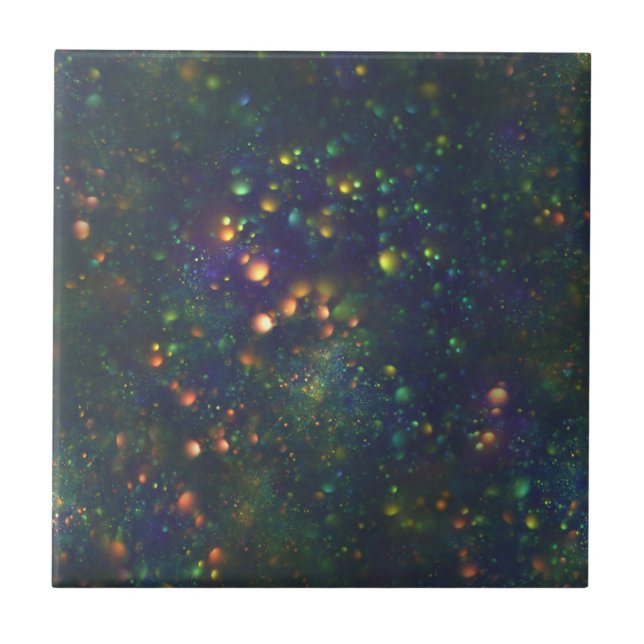 Peacock Blue Green Galactic Glitter Ceramic Tile (Front)