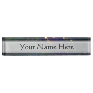 Peacock Blue Green Galactic Glitter Desk Name Plate