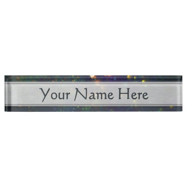 Peacock Blue Green Galactic Glitter Desk Name Plate (Front)