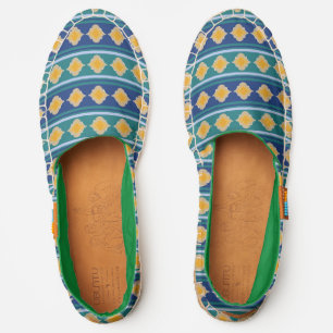 Peacock blue green gold Moroccan Ogee pattern  Espadrilles