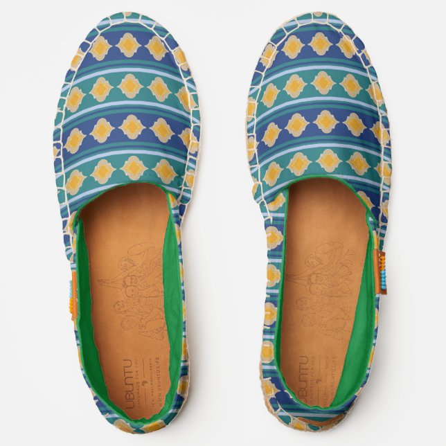 Peacock blue green gold Moroccan Ogee pattern  Espadrilles (Front)