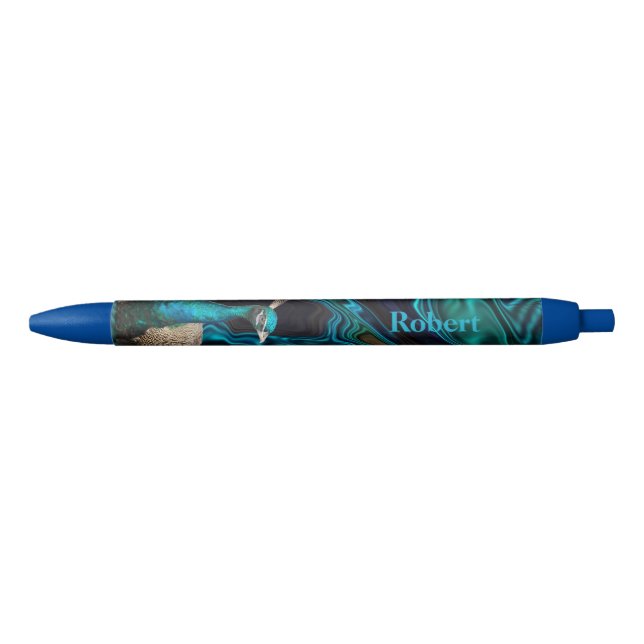 Peacock blue & green modern elegant custom name pen (Front)