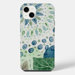 peacock blue green pattern floral  iPhone 14 plus case