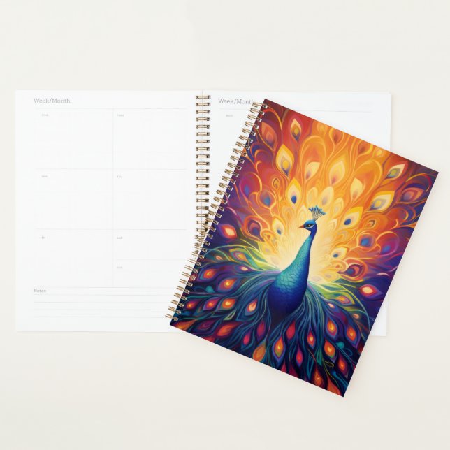 Peacock - Blue Green Pink Orange Yellow Feathers Planner (Display)
