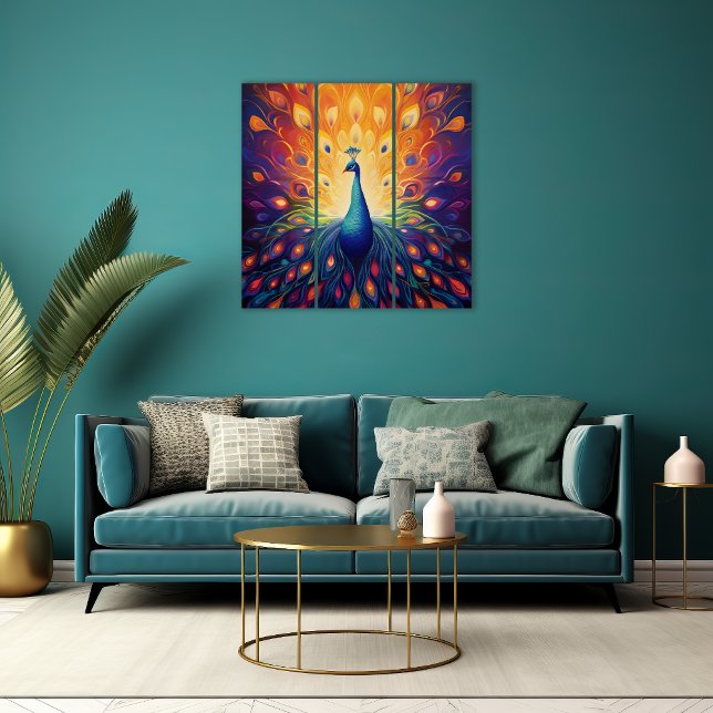 Peacock - Blue Green Pink Orange Yellow Feathers Triptych (Creator Uploaded)