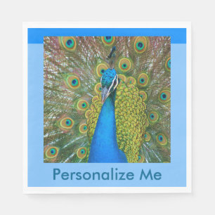 Peacock Blue Head with and Colorful Tail Feathers Napkins
