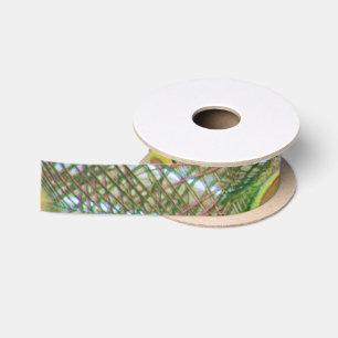 Peacock Blue Head with and Colorful Tail Feathers Satin Ribbon