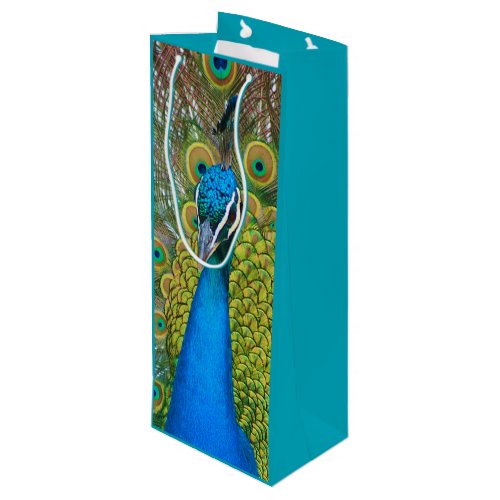 Peacock Blue Head with and Colorful Tail Feathers Wine Gift Bag
