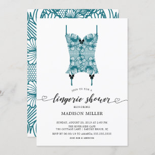 Peacock Blue Lace Corset Bridal Lingerie Shower Invitation