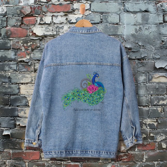 Peacock Blue Lotus Flower Henna Denim Jacket (Creator Uploaded)