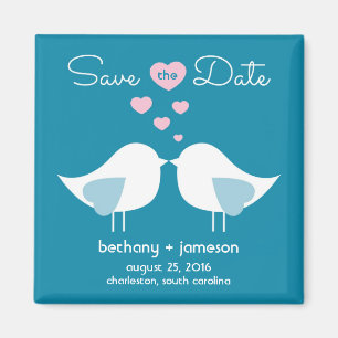 Peacock Blue Love Birds Save the Date Magnet