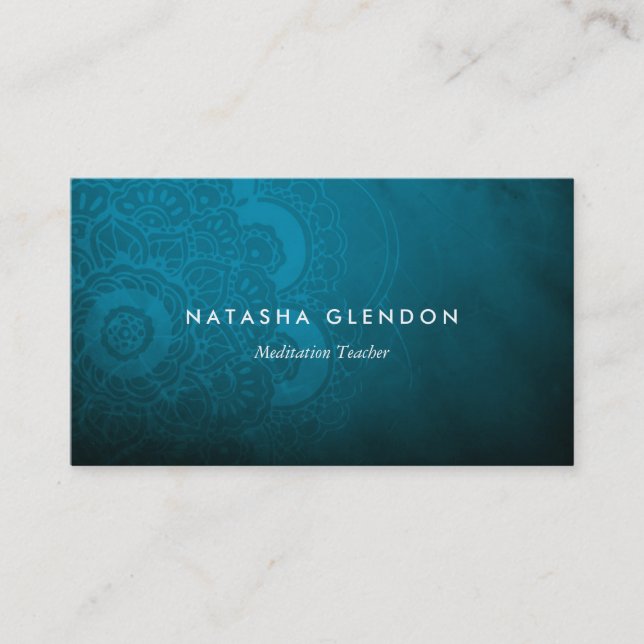 Peacock Blue Mandala Zen Business Card (Front)