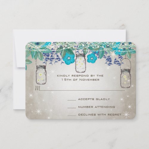 Rustic Luxe Mason Jar Navy Turquoise Invitation