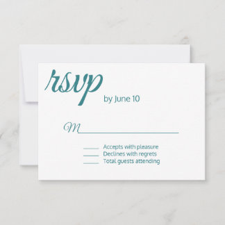 Peacock Blue Minimalist Wedding RSVP Card