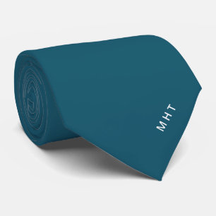 Peacock Blue Modern Initials Minimalist Monogram Neck Tie