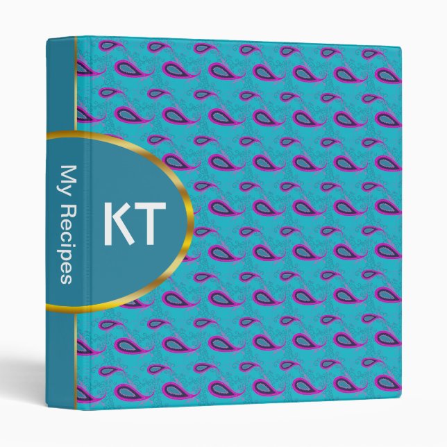 Peacock Blue Paisley 3 Ring Binder (Front/Spine)